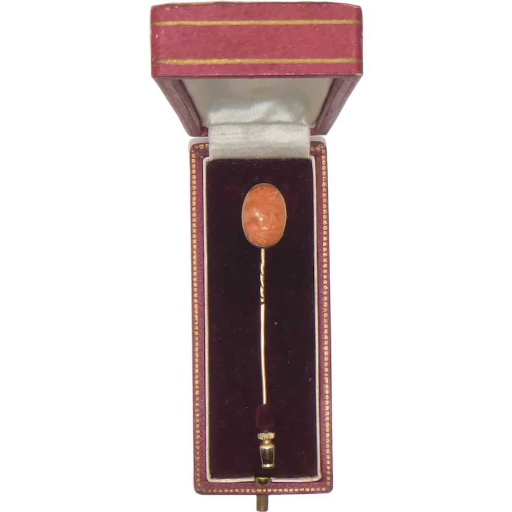 14K Gold Coral Cameo Lapel Pin - image 1