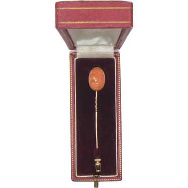 14K Gold Coral Cameo Lapel Pin - image 1