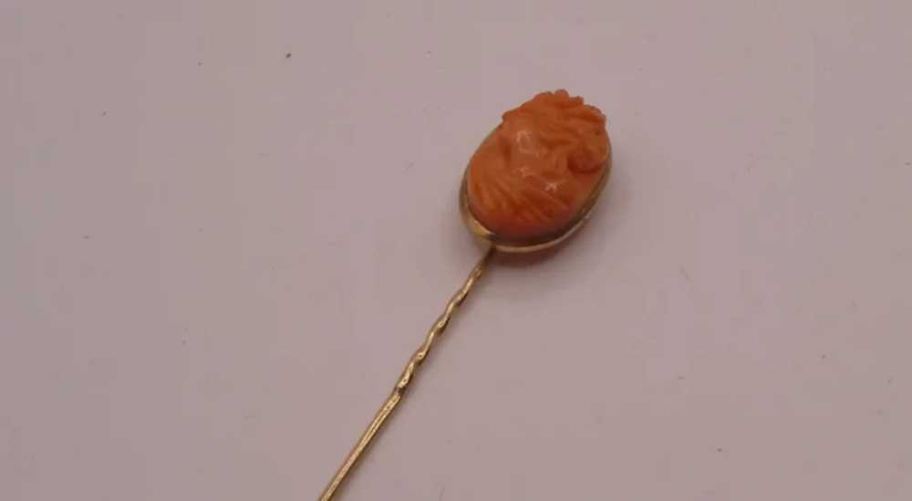 14K Gold Coral Cameo Lapel Pin - image 2