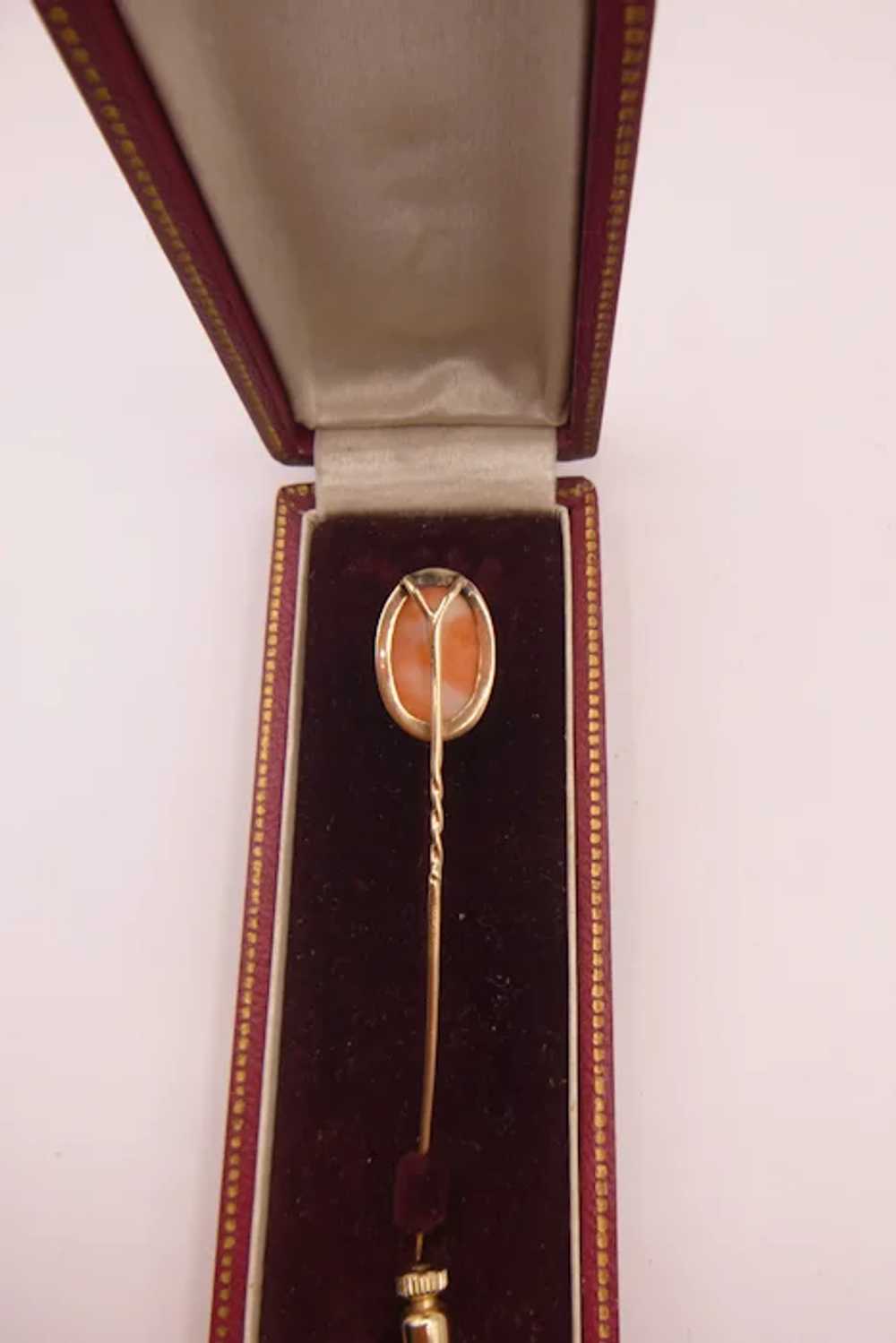 14K Gold Coral Cameo Lapel Pin - image 8