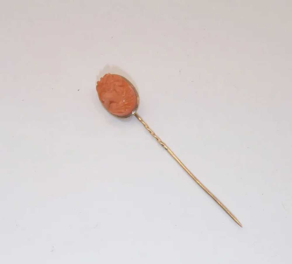 14K Gold Coral Cameo Lapel Pin - image 9