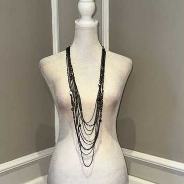 Other Long Metallic Gunmetal Gray layered necklac… - image 1