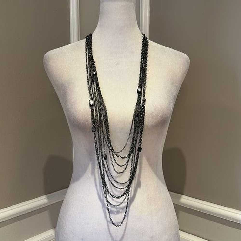 Other Long Metallic Gunmetal Gray layered necklac… - image 2