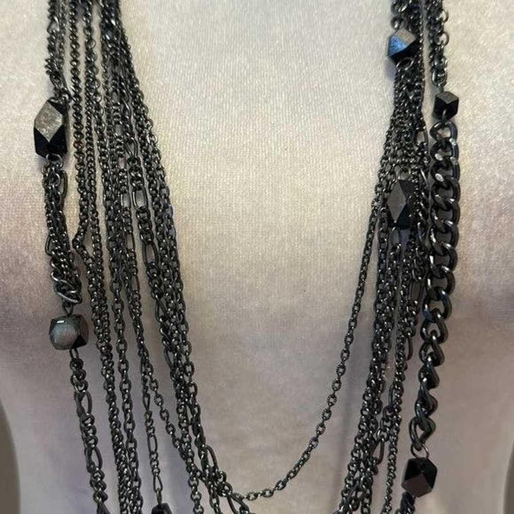 Other Long Metallic Gunmetal Gray layered necklac… - image 3