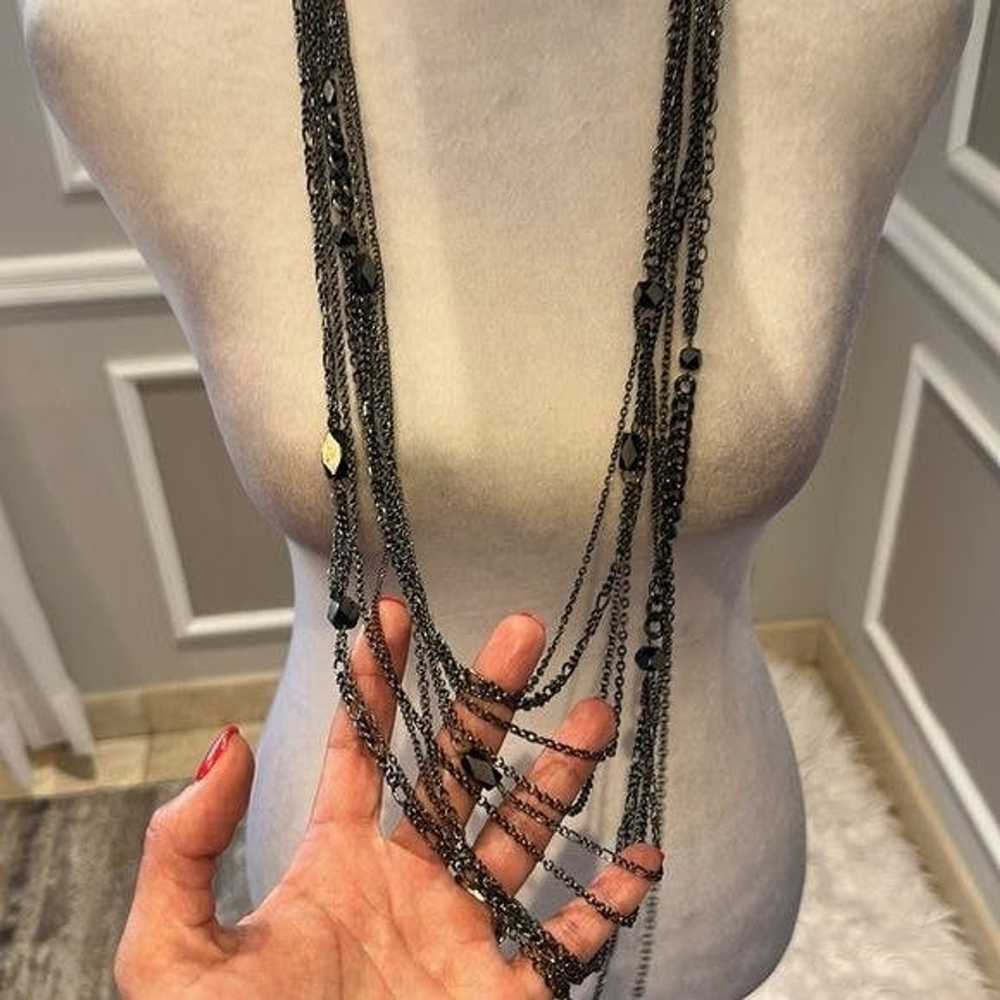 Other Long Metallic Gunmetal Gray layered necklac… - image 5