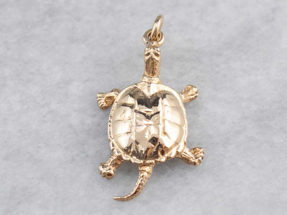 Vintage Gold Turtle Charm Pendant - image 2