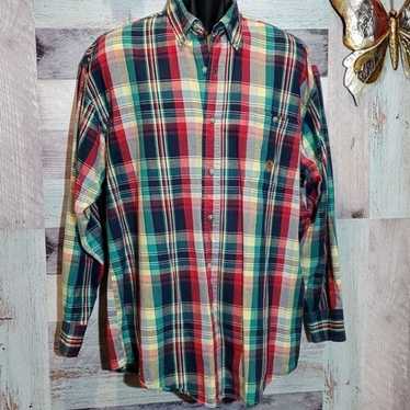 Warner Bros Taz Reel Devil Fishing Shirt XL Plaid Vintage Multicolor OCBD 