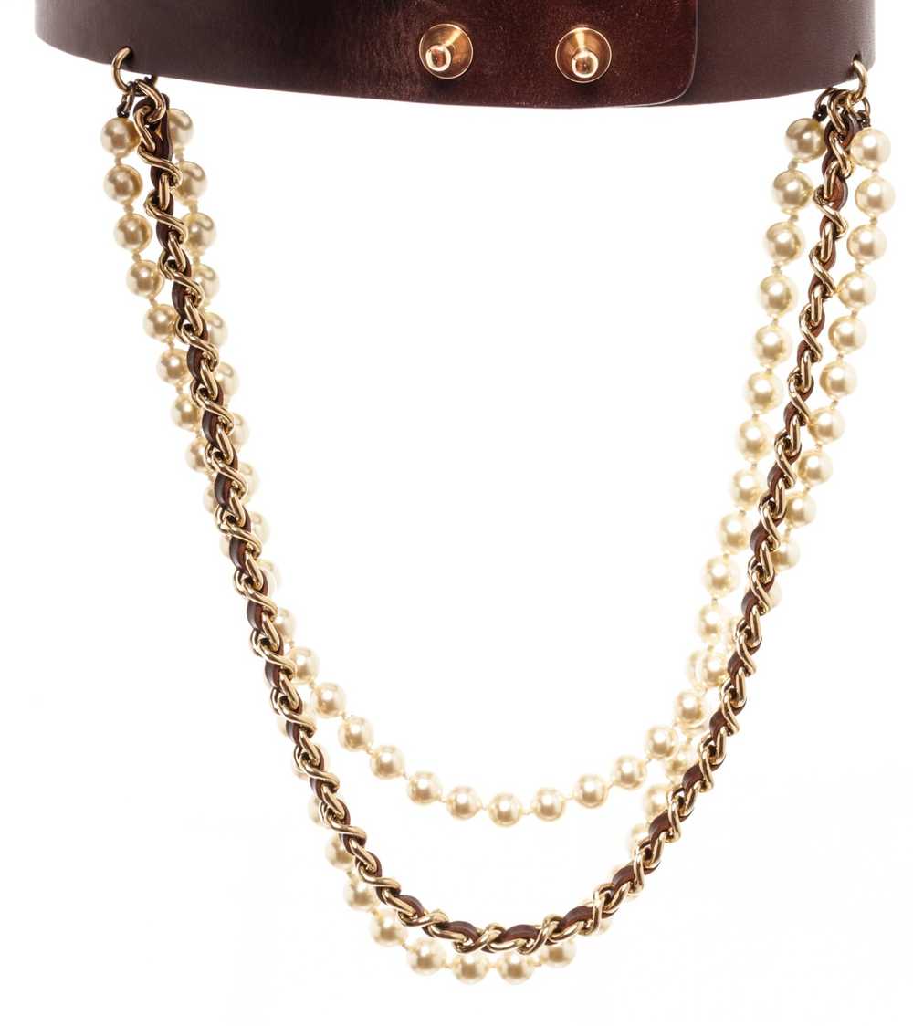 Chanel Chanel Dark Brown Gold Leather Pearl Belt - image 8