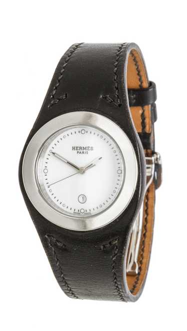 Hermes Hermes Stainless Steel Black Leather Harnai