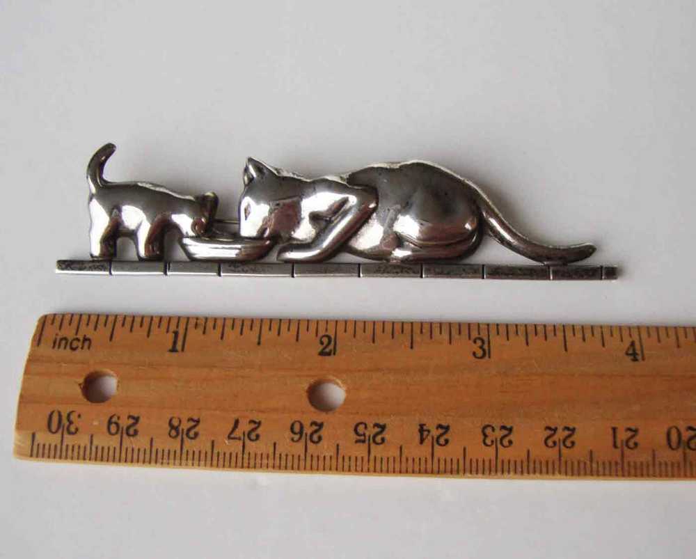 Vintage Taxco Cat & Kitten Brooch Sterling Silver… - image 3