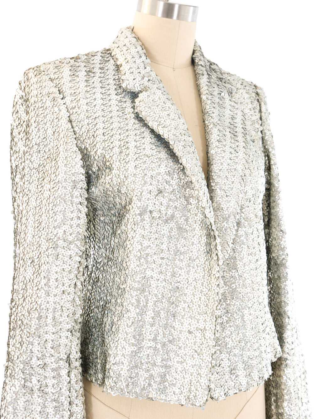 Silver Sequin Embellished Cropped Jacket - image 2