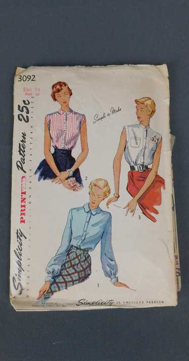 Vintage 1950s Darted Blouse Pattern, Simplicity 30