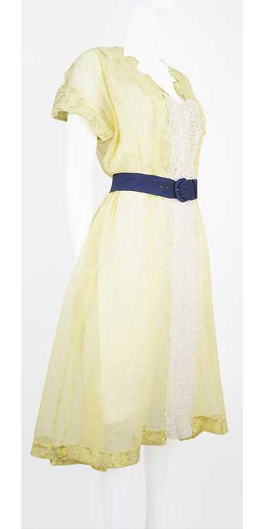 1940s Sheer Yellow Print Dress