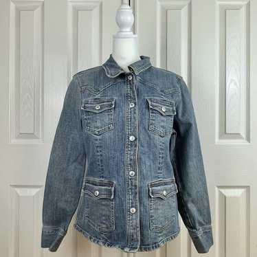 Vintage Y2k Denim Jacket Faded Jean Lined Jacket Lucky Brand Rabbit Fur  Collar 