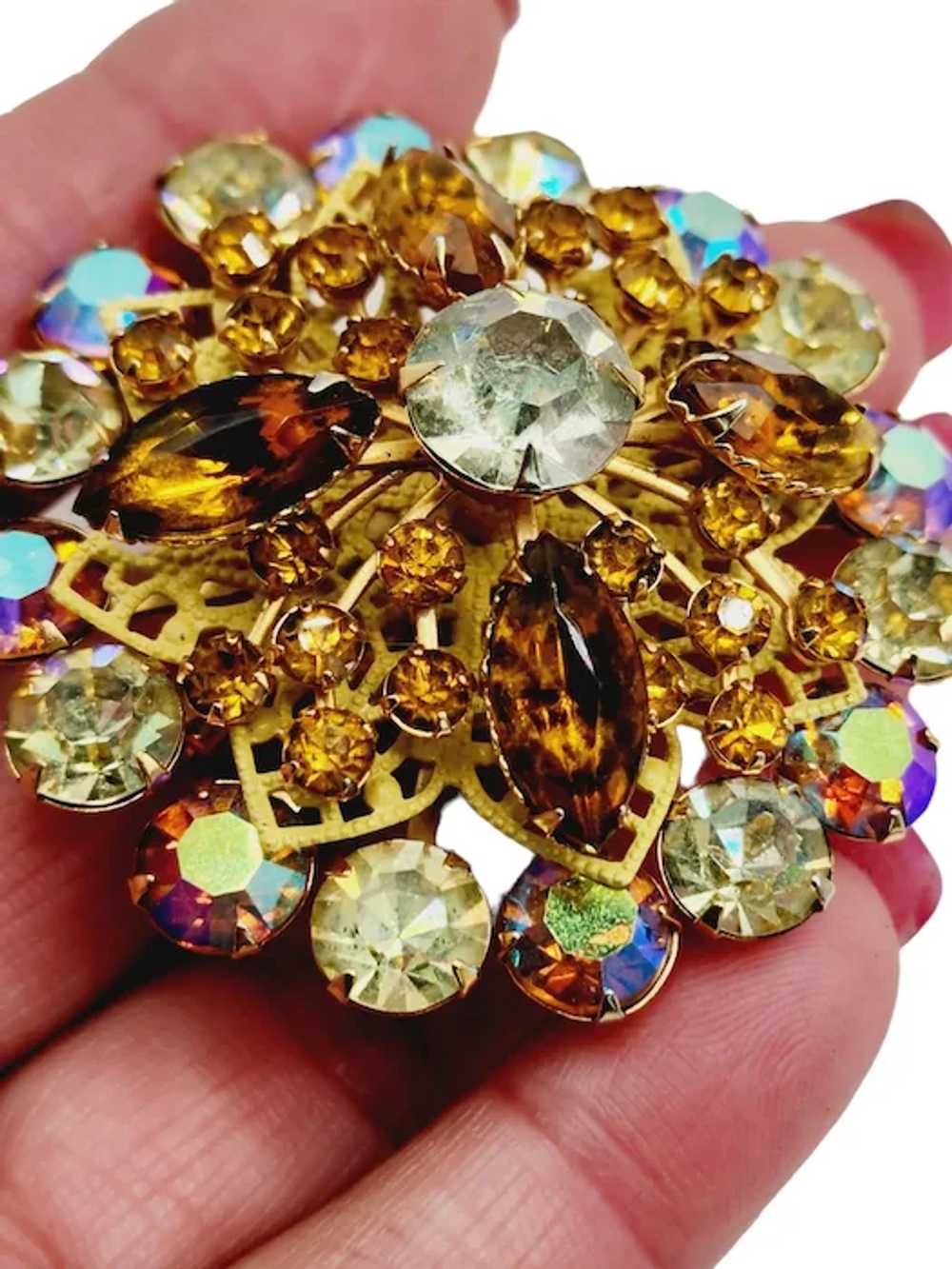 Vintage Unsigned W Germany Rhinestone Layered Bro… - image 2