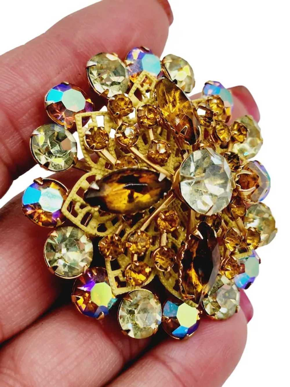 Vintage Unsigned W Germany Rhinestone Layered Bro… - image 3