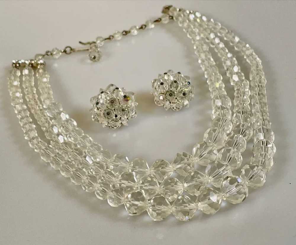 50s Laguna Crystal Bead 3 Strand Necklace and Cli… - image 2