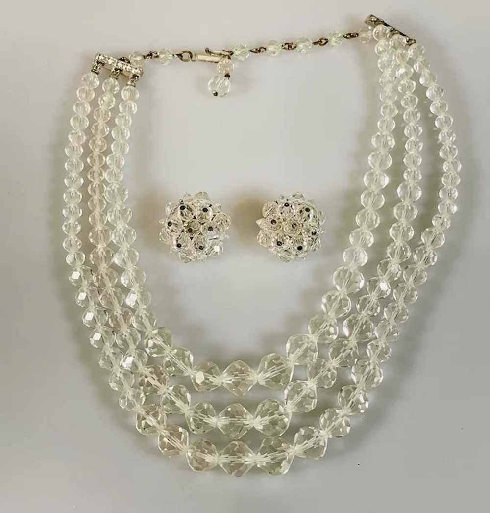 50s Laguna Crystal Bead 3 Strand Necklace and Cli… - image 3