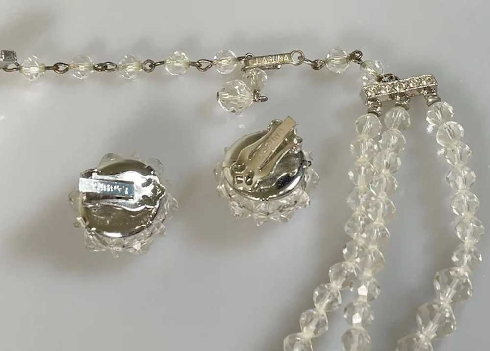 50s Laguna Crystal Bead 3 Strand Necklace and Cli… - image 6