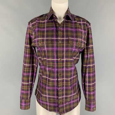 Gucci Purple Brown Plaid Button Up Long Sleeve Shi