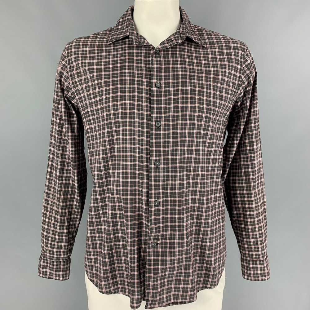 John Varvatos Black Red Plaid Cotton Long Sleeve … - image 1