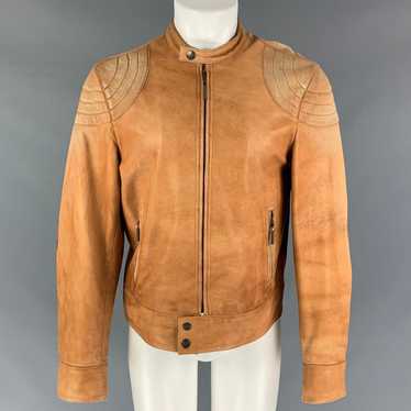 Just Cavalli Tan Distressed Leather Biker Jacket - image 1