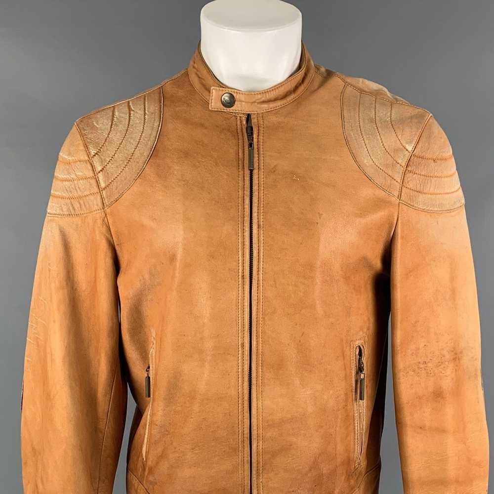 Just Cavalli Tan Distressed Leather Biker Jacket - image 2