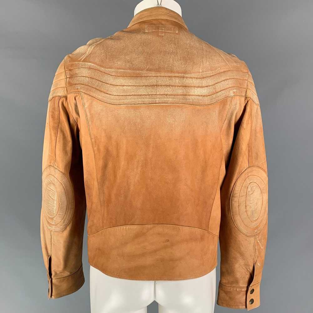 Just Cavalli Tan Distressed Leather Biker Jacket - image 4