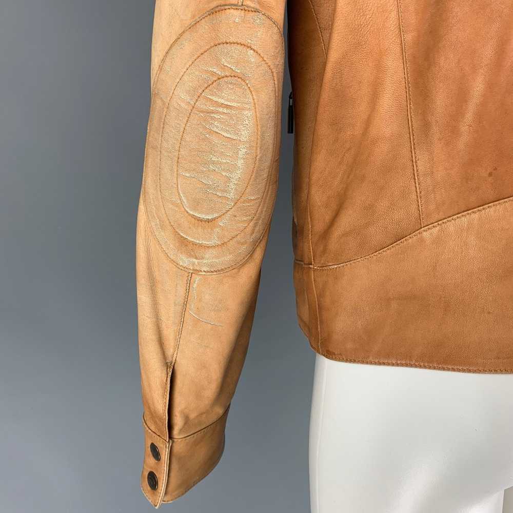 Just Cavalli Tan Distressed Leather Biker Jacket - image 5
