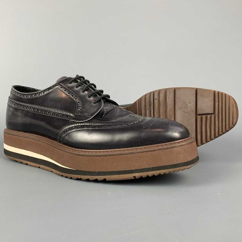 Prada Black & Brown Perforated Leather Platform L… - image 3