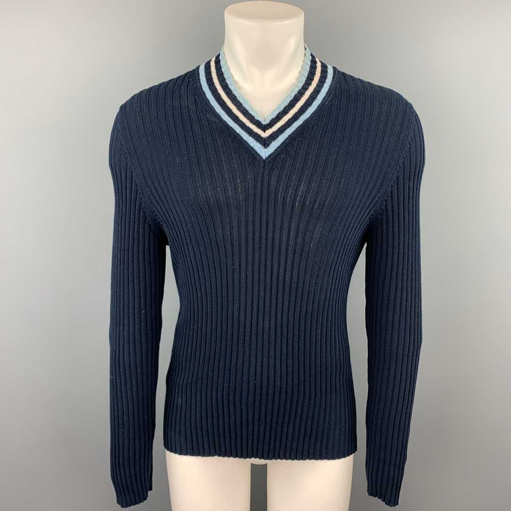 John Bartlett Navy Knitted Cotton VNeck Pullover - image 1