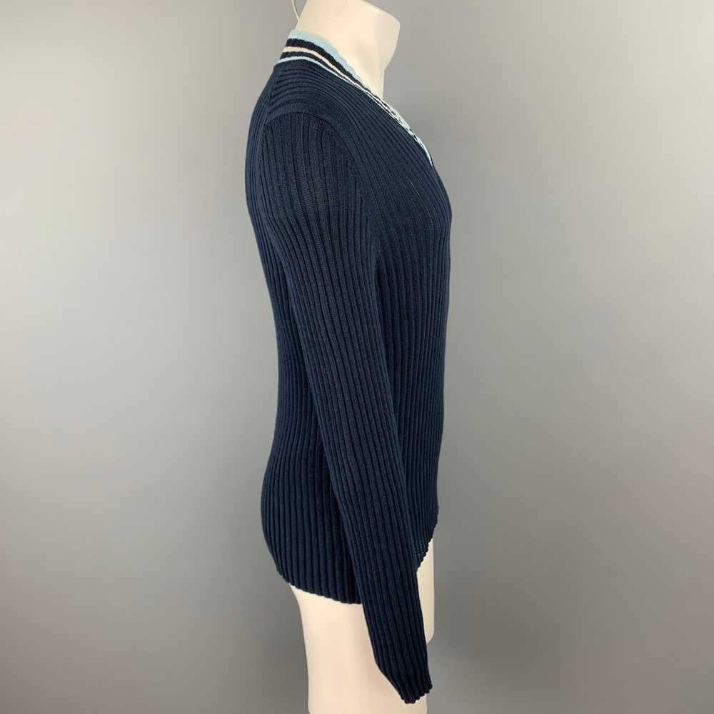 John Bartlett Navy Knitted Cotton VNeck Pullover - image 2