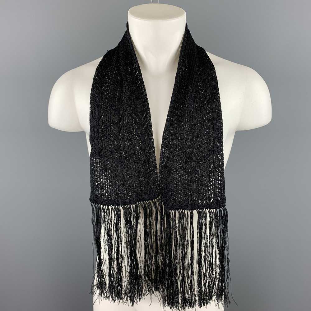 Yves Saint Laurent Black Knitted Silk Fringe Scarf - image 2