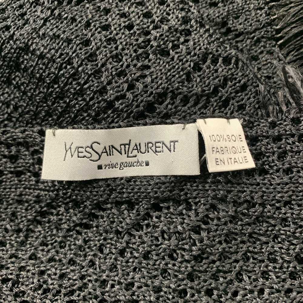 Yves Saint Laurent Black Knitted Silk Fringe Scarf - image 4