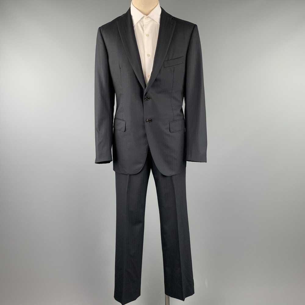 Belvest Long Black Stripe Wool Notch Lapel Suit - image 2