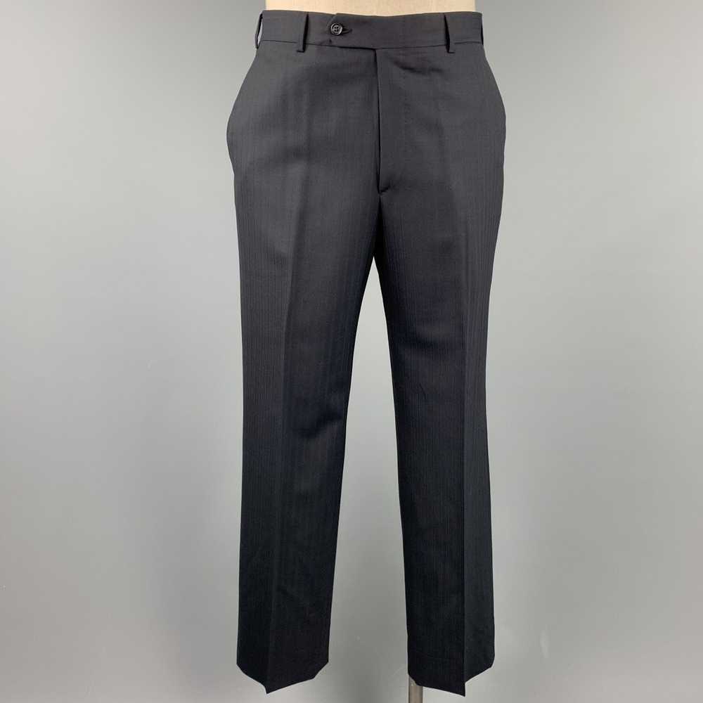 Belvest Long Black Stripe Wool Notch Lapel Suit - image 5