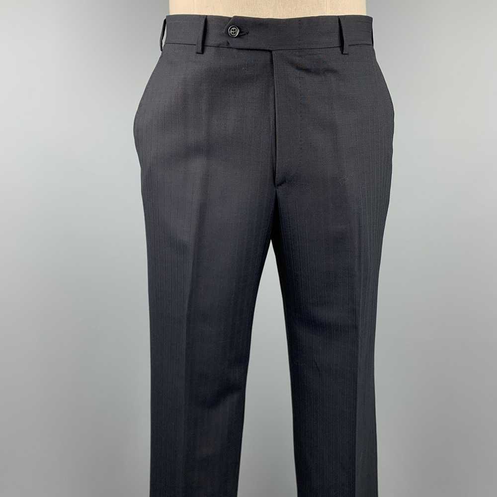 Belvest Long Black Stripe Wool Notch Lapel Suit - image 6