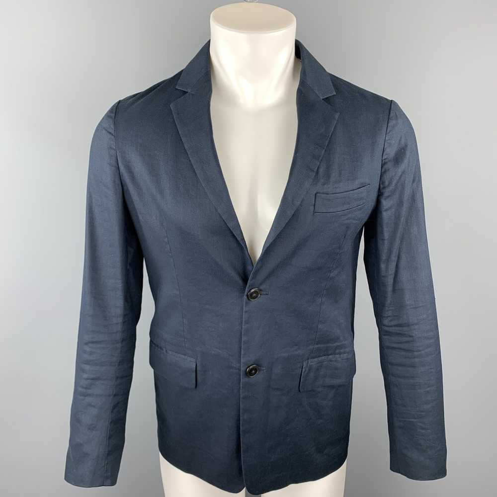 Tomorrowland Navy Solid Cotton Blend Notch Lapel … - image 1