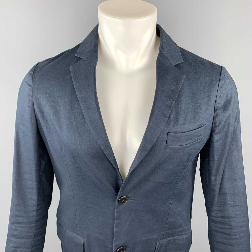 Tomorrowland Navy Solid Cotton Blend Notch Lapel … - image 2