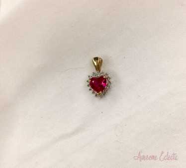 10k Lab-Created Ruby Heart & Natural Diamond Pend… - image 1