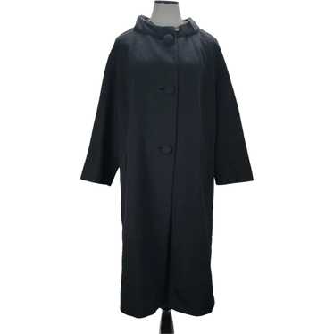 70s Black Dress Coat Size L/XL Wool Midi Length 3… - image 1