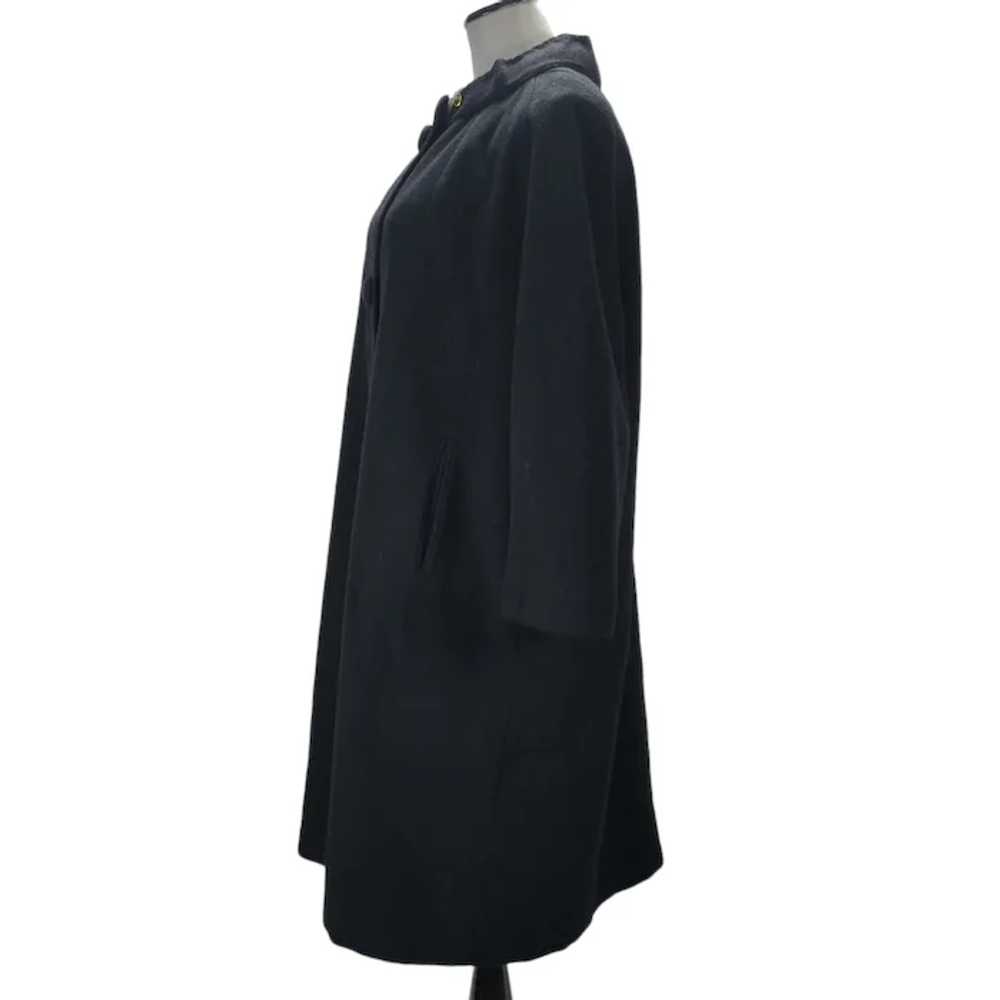 70s Black Dress Coat Size L/XL Wool Midi Length 3… - image 4