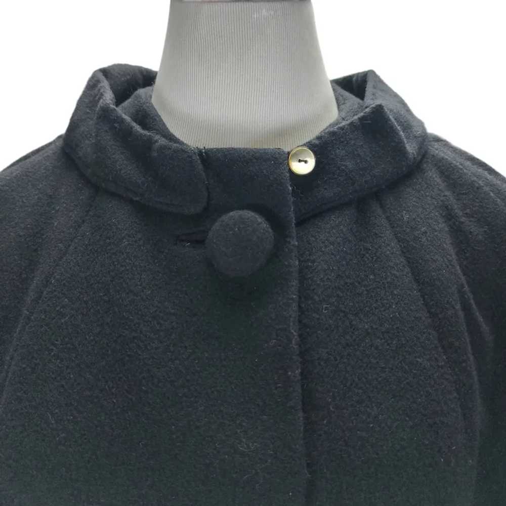 70s Black Dress Coat Size L/XL Wool Midi Length 3… - image 5