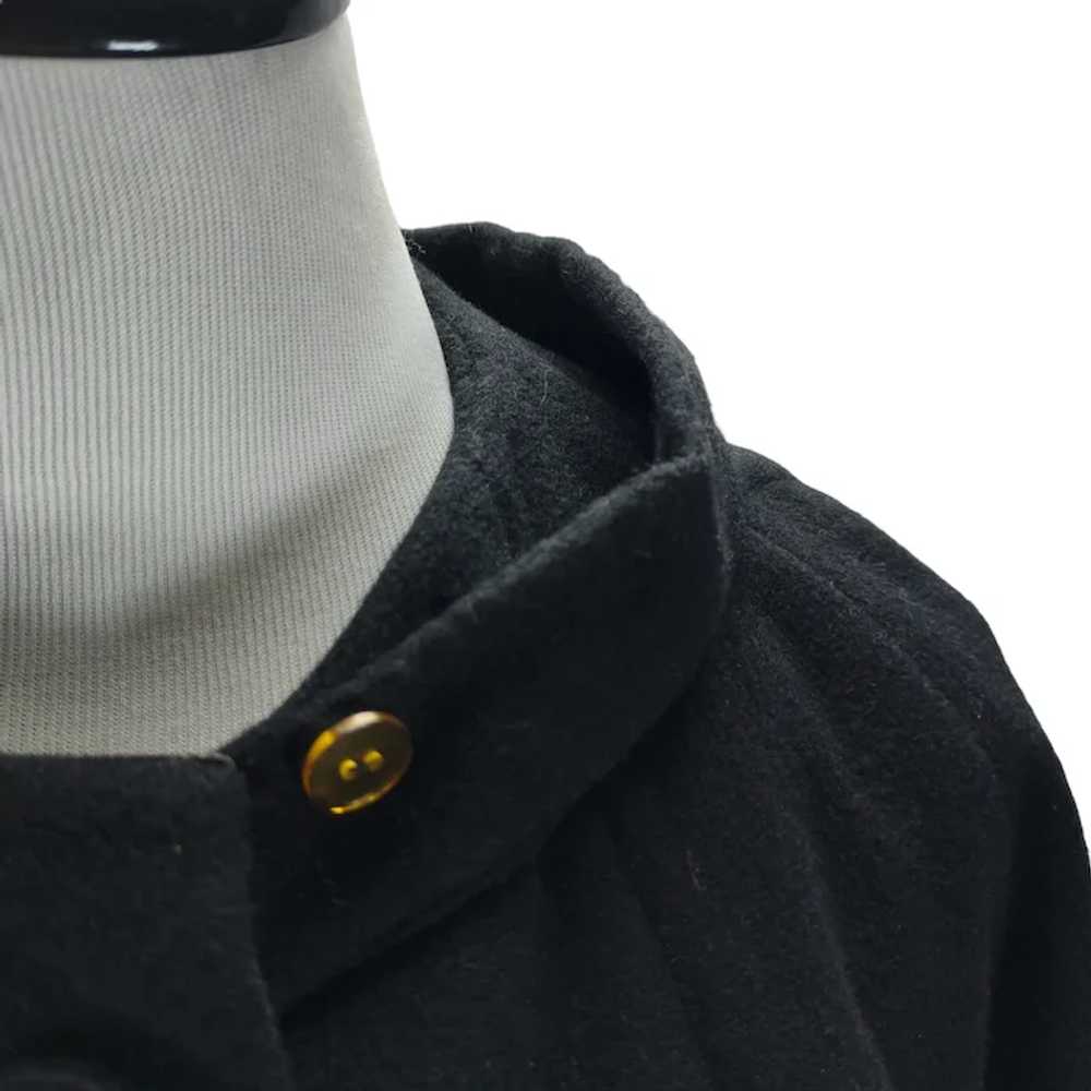 70s Black Dress Coat Size L/XL Wool Midi Length 3… - image 6