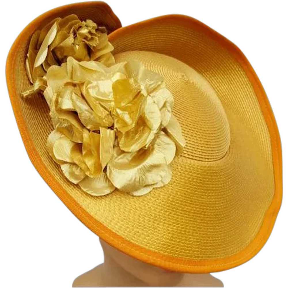 Wide Brim Hat Gold Lame' Flowers Superb 1930s Sil… - image 1