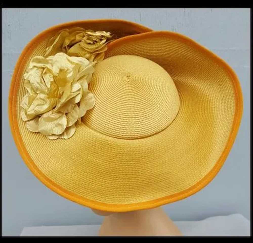 Wide Brim Hat Gold Lame' Flowers Superb 1930s Sil… - image 2