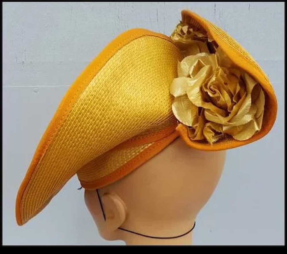 Wide Brim Hat Gold Lame' Flowers Superb 1930s Sil… - image 3