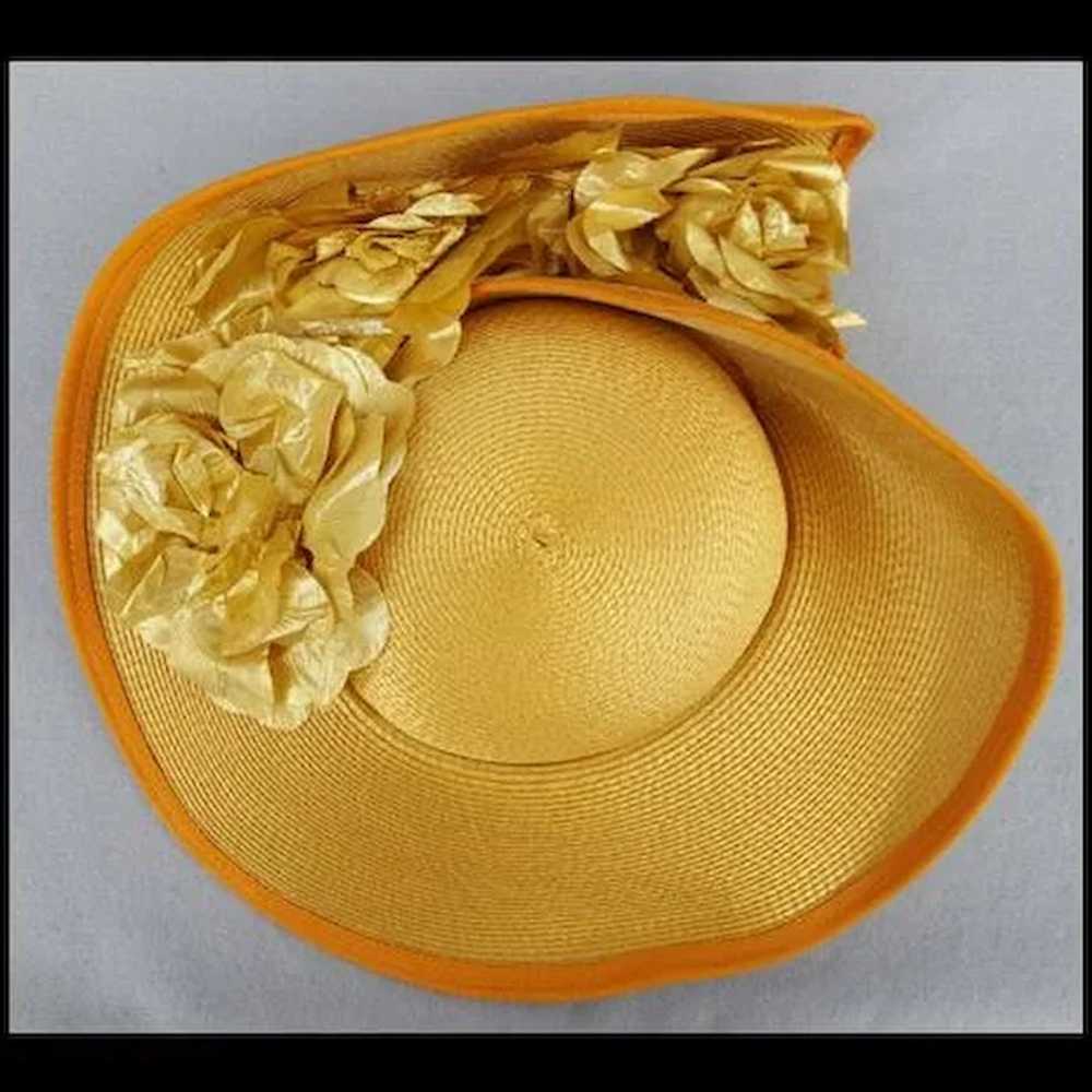 Wide Brim Hat Gold Lame' Flowers Superb 1930s Sil… - image 4