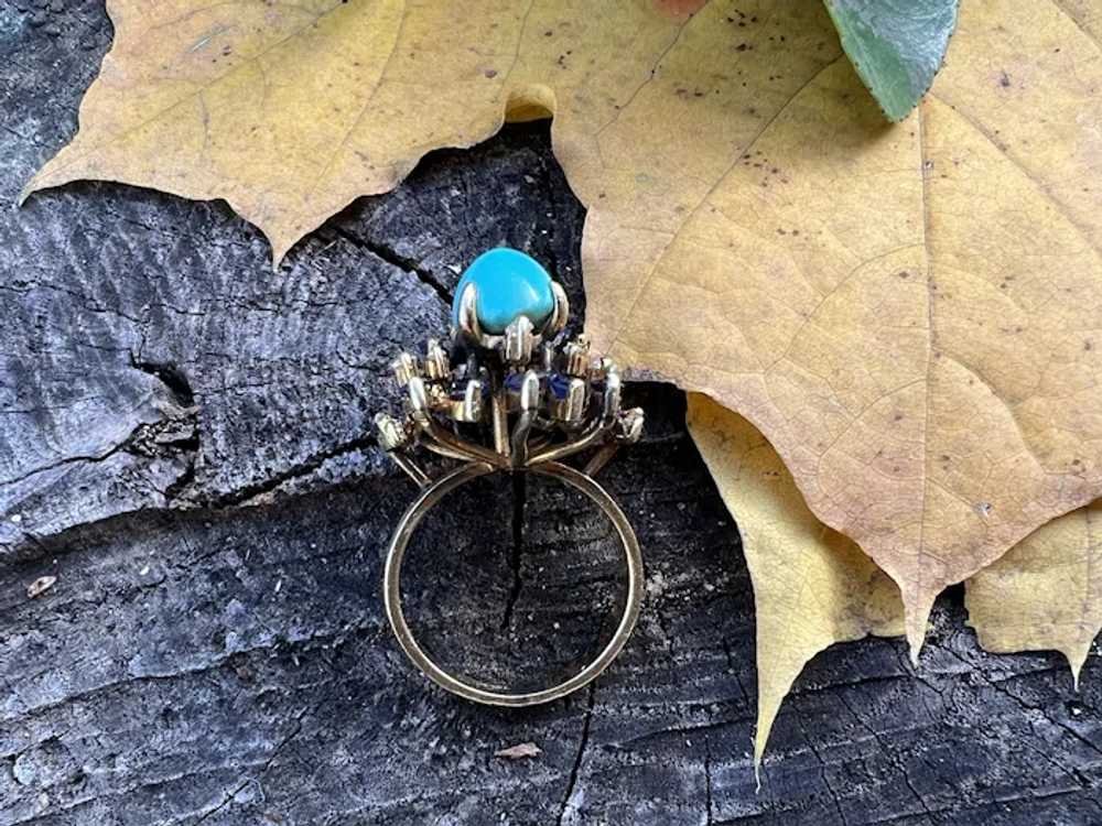 14K Yellow Gold Turquoise, Sapphire and Diamond S… - image 3