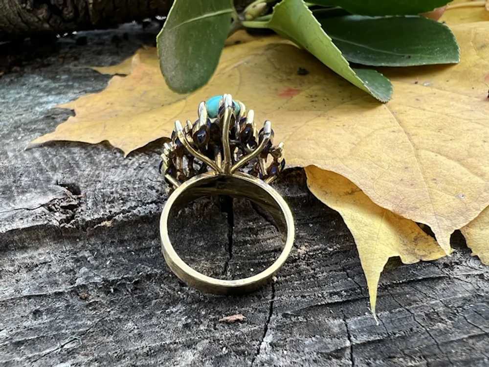 14K Yellow Gold Turquoise, Sapphire and Diamond S… - image 5